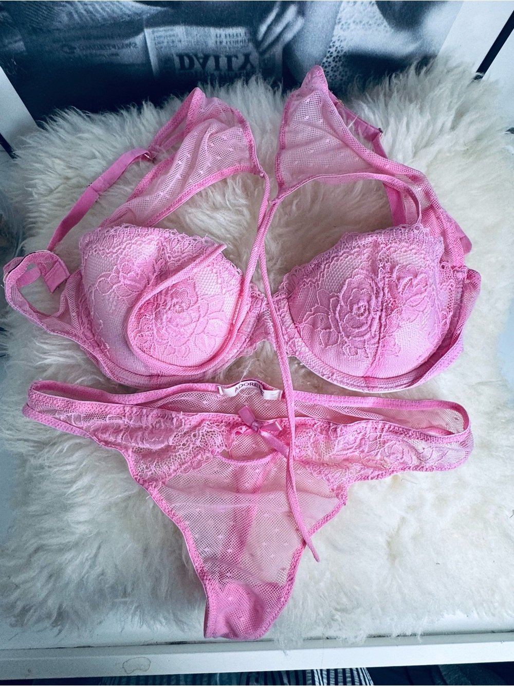 Delicate Pink Lace Bra & Thong Set - Women's Intimates